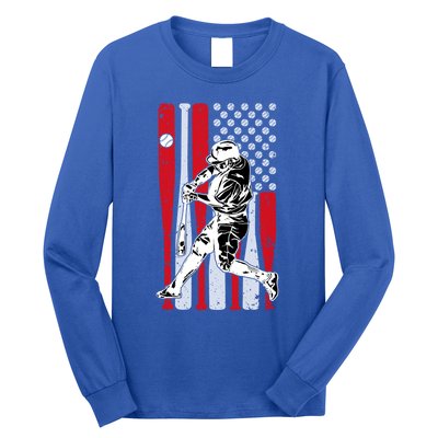 Baseball American Usa Flag Dad Papa Fathers Day Son Gift Long Sleeve Shirt