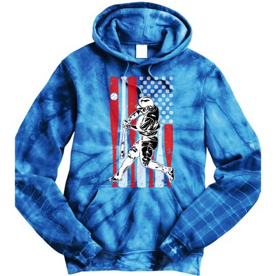 Baseball American Usa Flag Dad Papa Fathers Day Son Gift Tie Dye Hoodie