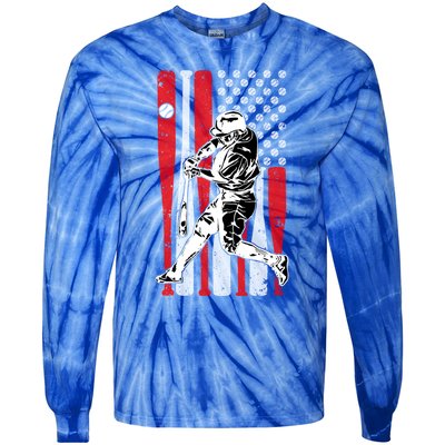 Baseball American Usa Flag Dad Papa Fathers Day Son Gift Tie-Dye Long Sleeve Shirt