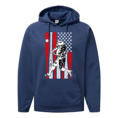 Baseball American Usa Flag Dad Papa Fathers Day Son Gift Performance Fleece Hoodie