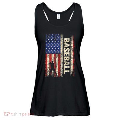 Baseball American Us Flag Vintage 4th Of July Ladies Essential Flowy Tank