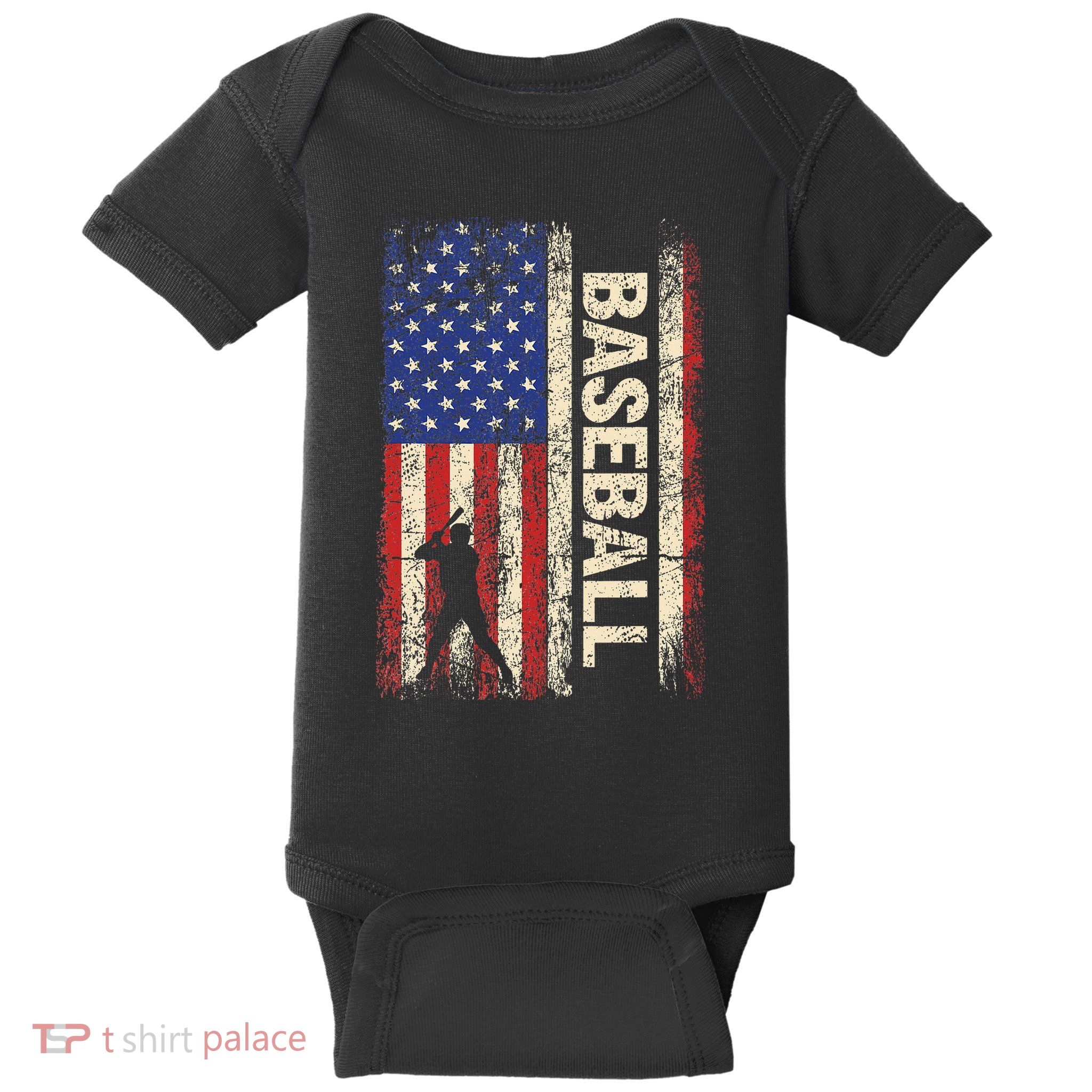 Baseball American Us Flag Vintage 4th Of July Baby Bodysuit
