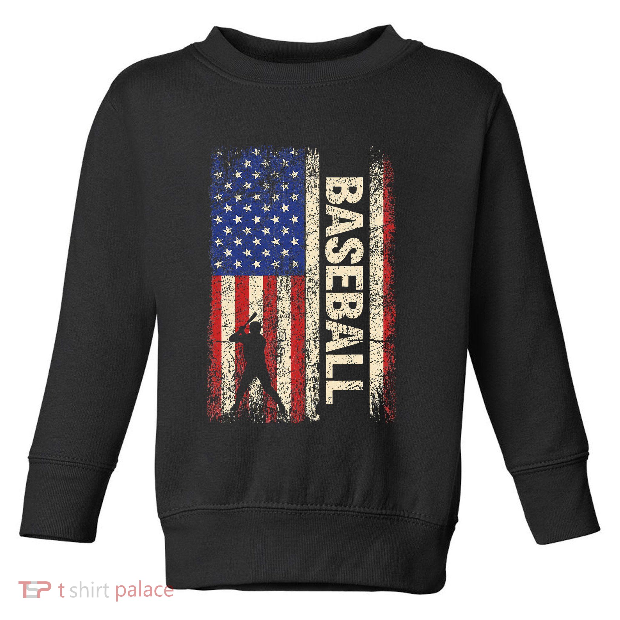 Baseball American Us Flag Vintage 4th Of July Toddler Sweatshirt