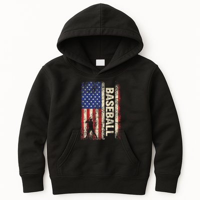 Baseball American Us Flag Vintage 4th Of July Kids Hoodie