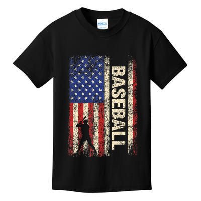 Baseball American Us Flag Vintage 4th Of July Kids T-Shirt