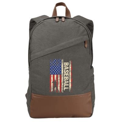 Baseball American Us Flag Vintage 4th Of July Cotton Canvas Backpack