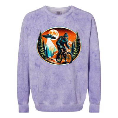 Bigfoot Alien Ufo Bicycle Ride Sasquatch On Bicycle Colorblast Crewneck Sweatshirt