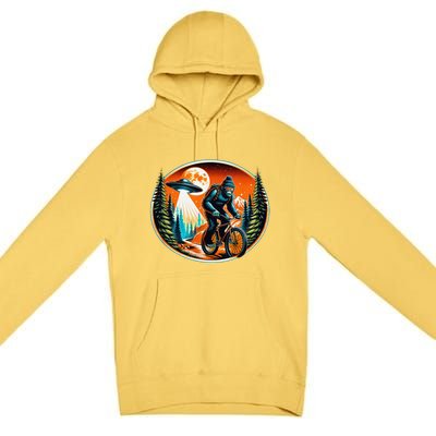 Bigfoot Alien Ufo Bicycle Ride Sasquatch On Bicycle Premium Pullover Hoodie