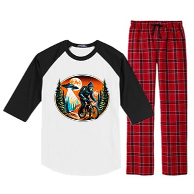 Bigfoot Alien Ufo Bicycle Ride Sasquatch On Bicycle Raglan Sleeve Pajama Set