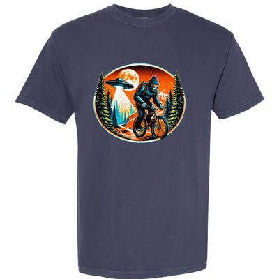 Bigfoot Alien Ufo Bicycle Ride Sasquatch On Bicycle Garment-Dyed Heavyweight T-Shirt