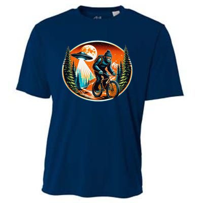 Bigfoot Alien Ufo Bicycle Ride Sasquatch On Bicycle Cooling Performance Crew T-Shirt