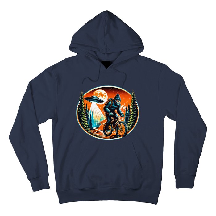 Bigfoot Alien Ufo Bicycle Ride Sasquatch On Bicycle Hoodie