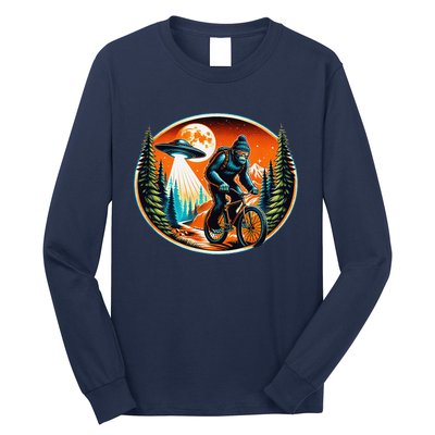 Bigfoot Alien Ufo Bicycle Ride Sasquatch On Bicycle Long Sleeve Shirt