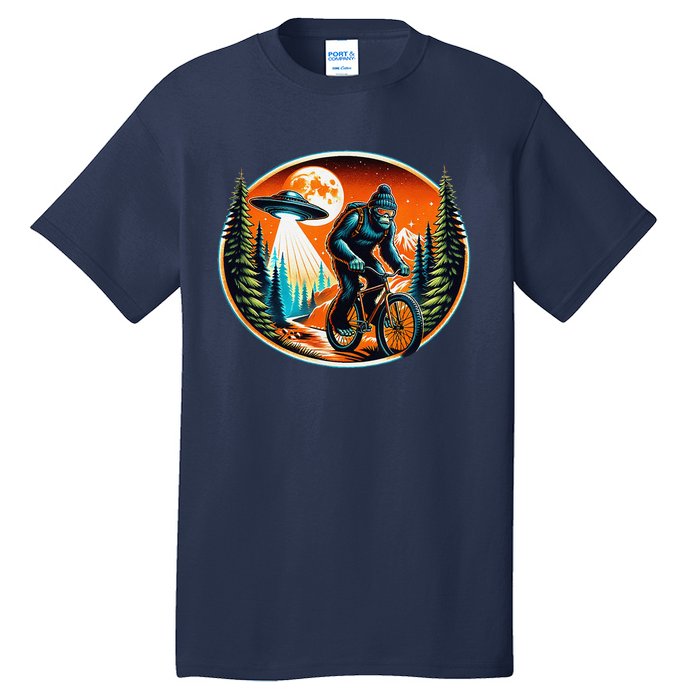 Bigfoot Alien Ufo Bicycle Ride Sasquatch On Bicycle Tall T-Shirt