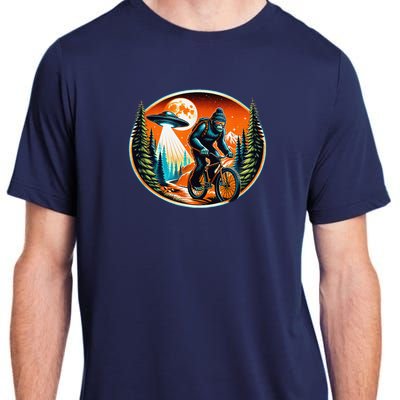 Bigfoot Alien Ufo Bicycle Ride Sasquatch On Bicycle Adult ChromaSoft Performance T-Shirt