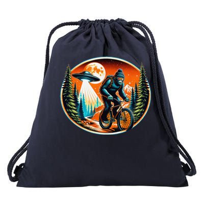 Bigfoot Alien Ufo Bicycle Ride Sasquatch On Bicycle Drawstring Bag