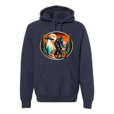 Bigfoot Alien Ufo Bicycle Ride Sasquatch On Bicycle Premium Hoodie