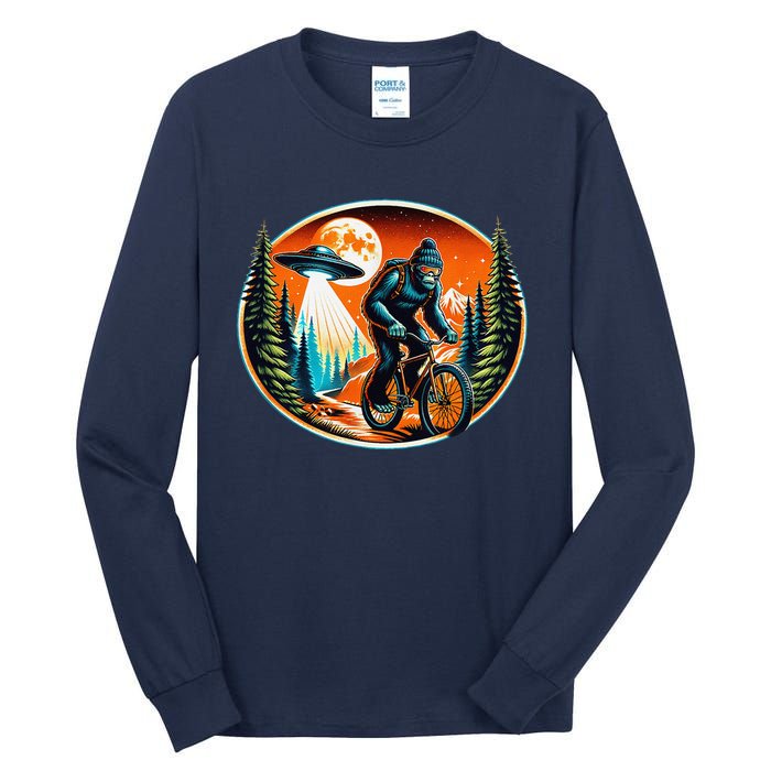 Bigfoot Alien Ufo Bicycle Ride Sasquatch On Bicycle Tall Long Sleeve T-Shirt