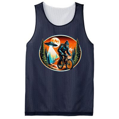 Bigfoot Alien Ufo Bicycle Ride Sasquatch On Bicycle Mesh Reversible Basketball Jersey Tank