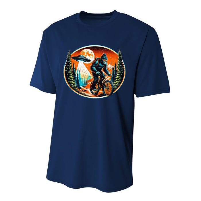 Bigfoot Alien Ufo Bicycle Ride Sasquatch On Bicycle Performance Sprint T-Shirt