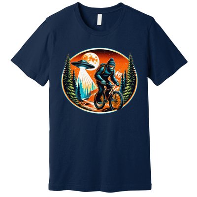 Bigfoot Alien Ufo Bicycle Ride Sasquatch On Bicycle Premium T-Shirt