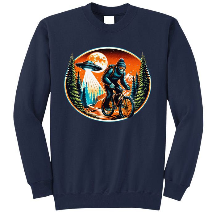 Bigfoot Alien Ufo Bicycle Ride Sasquatch On Bicycle Tall Sweatshirt