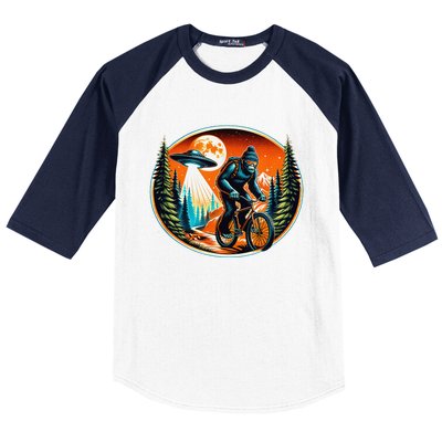 Bigfoot Alien Ufo Bicycle Ride Sasquatch On Bicycle Baseball Sleeve Shirt