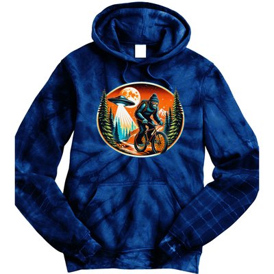 Bigfoot Alien Ufo Bicycle Ride Sasquatch On Bicycle Tie Dye Hoodie