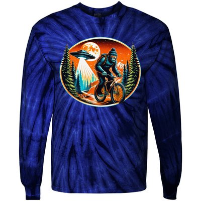 Bigfoot Alien Ufo Bicycle Ride Sasquatch On Bicycle Tie-Dye Long Sleeve Shirt