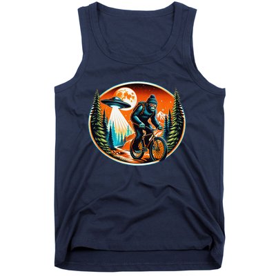 Bigfoot Alien Ufo Bicycle Ride Sasquatch On Bicycle Tank Top