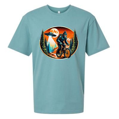 Bigfoot Alien Ufo Bicycle Ride Sasquatch On Bicycle Sueded Cloud Jersey T-Shirt