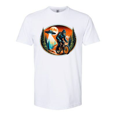 Bigfoot Alien Ufo Bicycle Ride Sasquatch On Bicycle Softstyle CVC T-Shirt