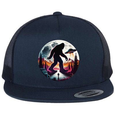 Bigfoot Alien Ufo Encounter Flat Bill Trucker Hat