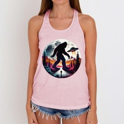 Bigfoot Alien Ufo Encounter Women's Knotted Racerback Tank