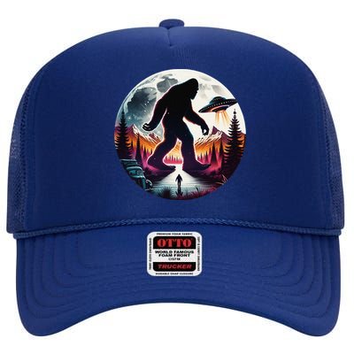 Bigfoot Alien Ufo Encounter High Crown Mesh Back Trucker Hat