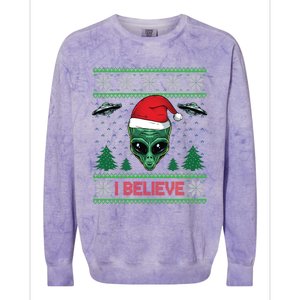 Believe Alien Ufo Funny Christmas Alien Head Graphic Ugly Gift Colorblast Crewneck Sweatshirt