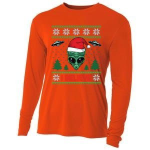 Believe Alien Ufo Funny Christmas Alien Head Graphic Ugly Gift Cooling Performance Long Sleeve Crew