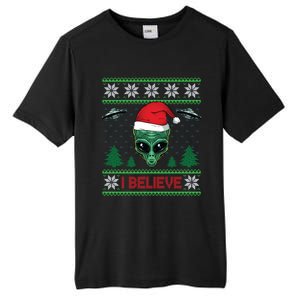 Believe Alien Ufo Funny Christmas Alien Head Graphic Ugly Gift Tall Fusion ChromaSoft Performance T-Shirt