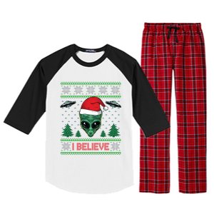 Believe Alien Ufo Funny Christmas Alien Head Graphic Ugly Gift Raglan Sleeve Pajama Set