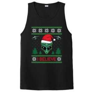 Believe Alien Ufo Funny Christmas Alien Head Graphic Ugly Gift PosiCharge Competitor Tank