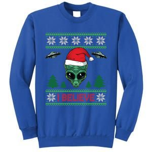 Believe Alien Ufo Funny Christmas Alien Head Graphic Ugly Gift Sweatshirt