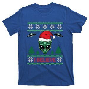 Believe Alien Ufo Funny Christmas Alien Head Graphic Ugly Gift T-Shirt