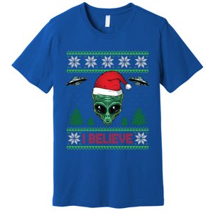 Believe Alien Ufo Funny Christmas Alien Head Graphic Ugly Gift Premium T-Shirt