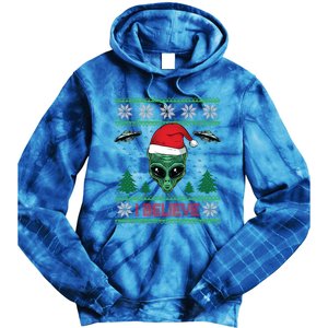 Believe Alien Ufo Funny Christmas Alien Head Graphic Ugly Gift Tie Dye Hoodie