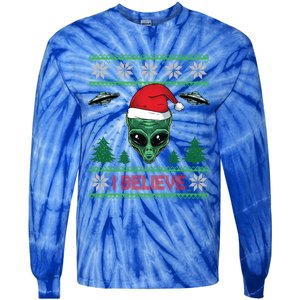 Believe Alien Ufo Funny Christmas Alien Head Graphic Ugly Gift Tie-Dye Long Sleeve Shirt