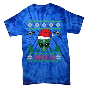 Believe Alien Ufo Funny Christmas Alien Head Graphic Ugly Gift Tie-Dye T-Shirt