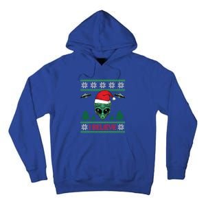 Believe Alien Ufo Funny Christmas Alien Head Graphic Ugly Gift Tall Hoodie