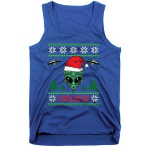 Believe Alien Ufo Funny Christmas Alien Head Graphic Ugly Gift Tank Top