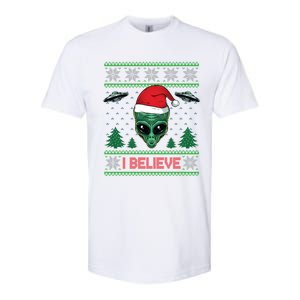 Believe Alien Ufo Funny Christmas Alien Head Graphic Ugly Gift Softstyle CVC T-Shirt