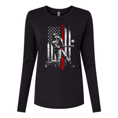 Baseball American USA Flag Patriotic Vintage Baseball Flag Womens Cotton Relaxed Long Sleeve T-Shirt